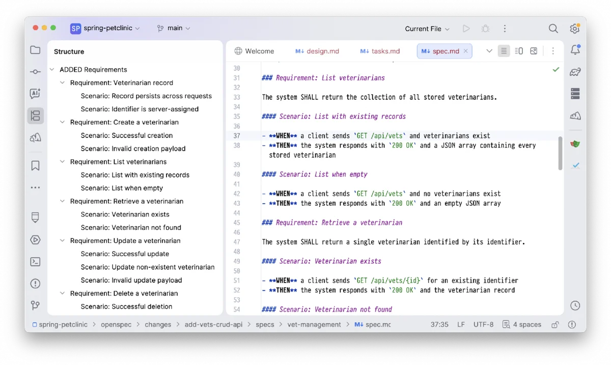 Приклад специфікації OpenSpec з вимогами та сценаріями